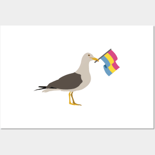 Seagull Holding Pansexual Pride Flag Posters and Art